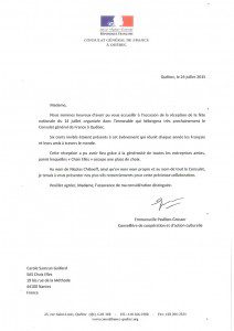 Lettre du Consulat de Québec